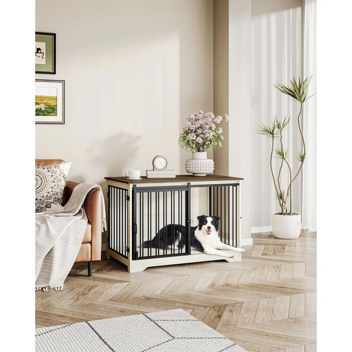 100cm Cage pour Chiens, Table d’Appoint, Niche Moderne pour Chiens, Cage pour Chiots, Maisonnette pour Animaux, 2 Portes