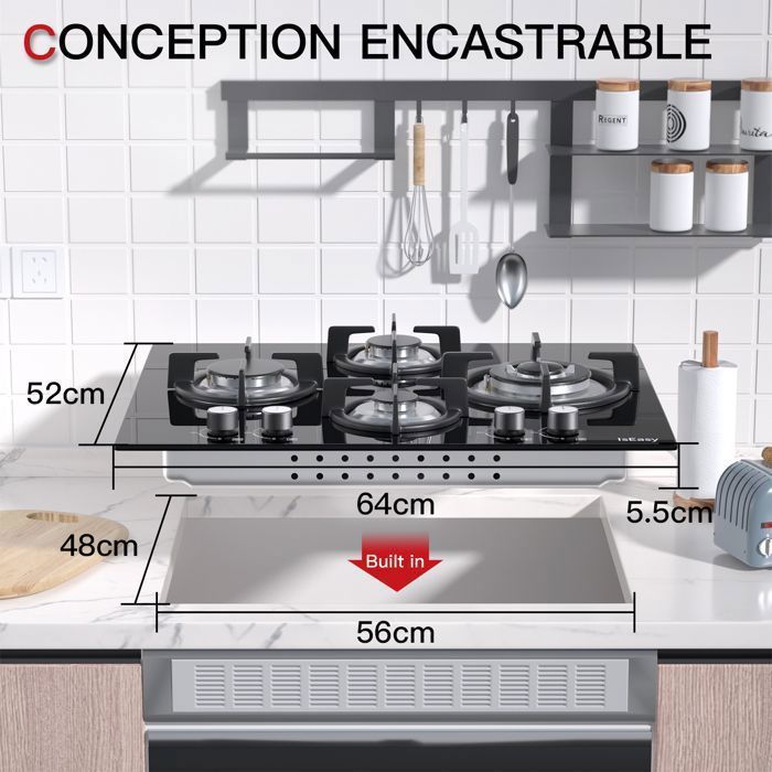 Table de cuisson ISEASY 3 feux gaz verre trempé