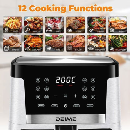 DEIME Air Fryer 5L+5L - Friteuse sans huile Capacité 10L - 8 Préprogrammes - 2400W - Séparateur amovible - Fenêtre - Noir