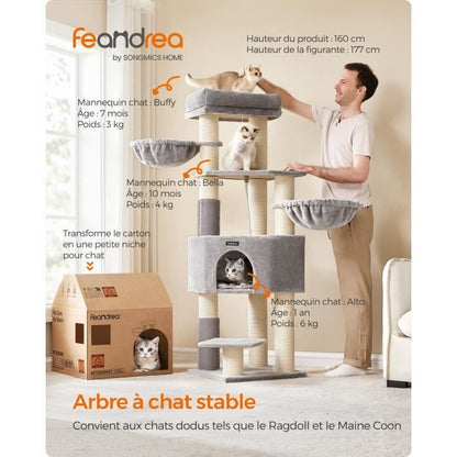 Arbre à Chat avec Couvertures Douces, 2 Brosses pour Chat, Grandes Plateformes, Marron