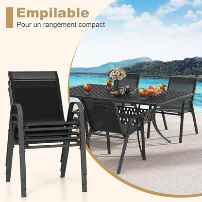 COSTWAY Lot de 2 Chaises de Jardin, Tissu Respirant, Chaises à Manger Empilables avec Accoudoirs, pour Patio Terrasse Porche, Bleu