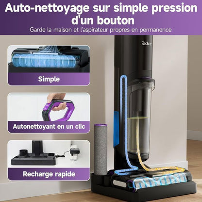 Aspirateur Laveur 3-en-1 20000Pa-2026 Redroad H15-Autonomie 50 Mins,Autonettoyage & Auto-Propulsé,Grand réservoir 910ML,Écran LED