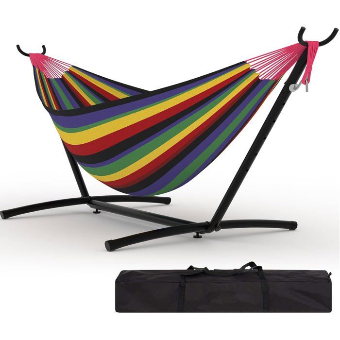 Hamac Double avec Support - 450 lbs, Toile Coton & Coussin Amovible - Pour Jardin, Intérieur/Extérieur, Vert