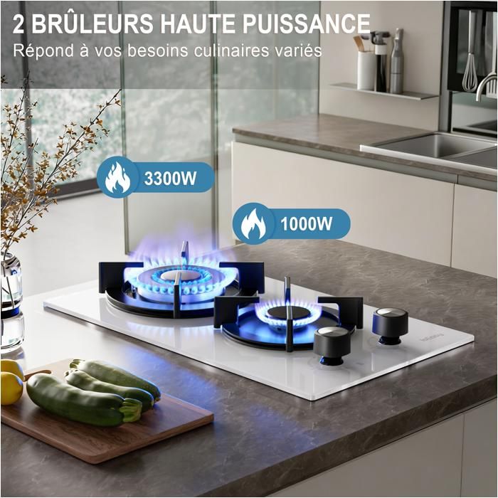Plaque à Gaz - ISEASY - 5 Brûleurs - Verre Trempé - Encastrable - Gaz Naturel/Propane/Butane