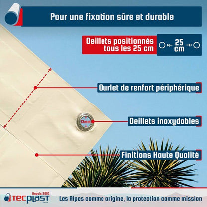 TECPLAST Toile Pergola Ivoire 3x4,5 m XP640PR - Garantie 10 ans - Bâche Pergola ou Tonnelle étanche en PVC - Made in France