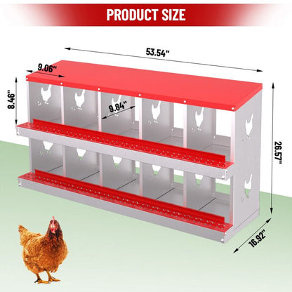 Pondoir Poules Pondeuses 10 Compartiments, Poulailler en Acier Galvanisé, Récolte des Œufs Facilitée,  Pratique, Pied, Vert
