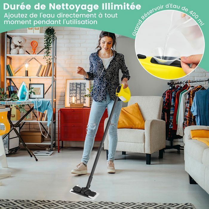 Nettoyeur Vapeur à Main 1500W Punaises de Lit COSTWAY-Réservoir 400 ml-2 Bar-14 Accessoires-125 ℃-Verrou de Sécurité Enfants-Vert