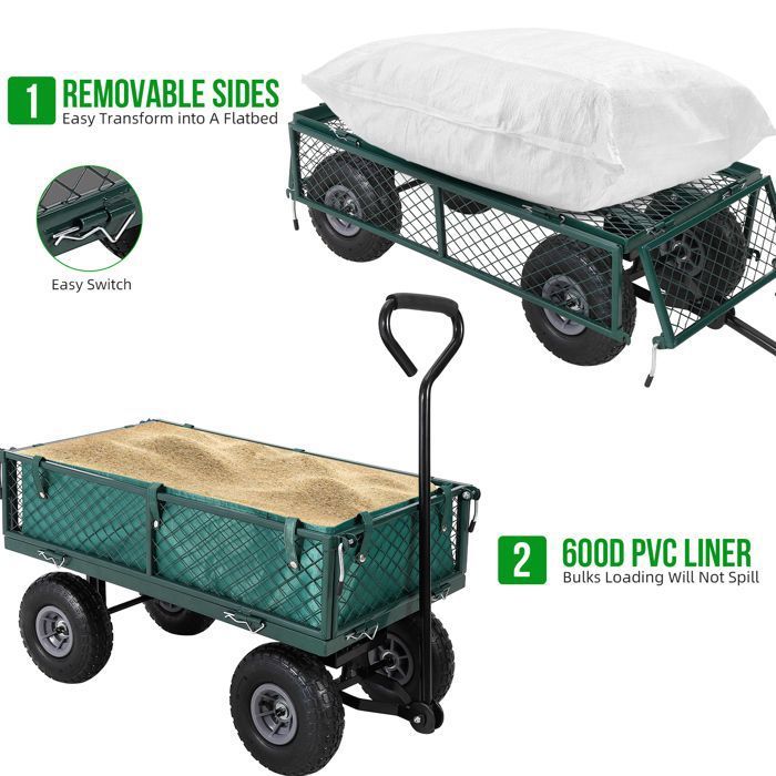 Chariot de Jardin Basculeur Renforcé - Capacité 600 lb (272 kg) -Réglable à 180° - Roues Tout-Terrain 10"- Résistant à la Rouille