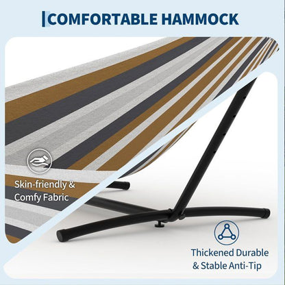 Hamac Double 12FT avec Support en Acier - Toile Matelassée 450LB - Barre en Bois Dur - Sac de Transport Inclus - Beige