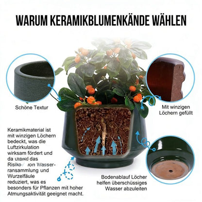 Pots de Fleur en Céramique- Set de 3 pièces-Ø 38,1/30,5/22,9 cm-Bleu