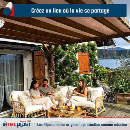 TECPLAST Toile Pergola Taupe 2x3 m LP640PR - Garantie 8 ans - Bâche Pergola ou Tonnelle étanche en PVC pour terrasse