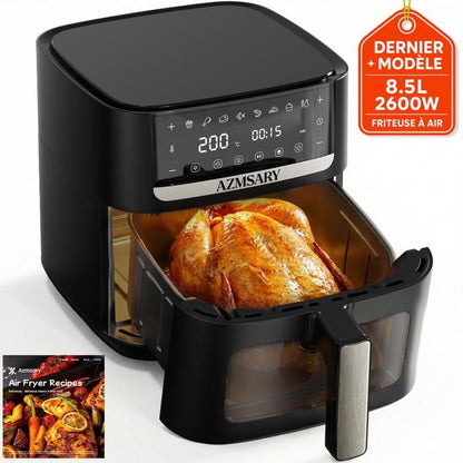 Friteuse sans Huile 12L - Panier Flexible - Écran LED - Cuisson 360° Sans Huile - 10 Programmes - Fenêtre transparente - Air fryer
