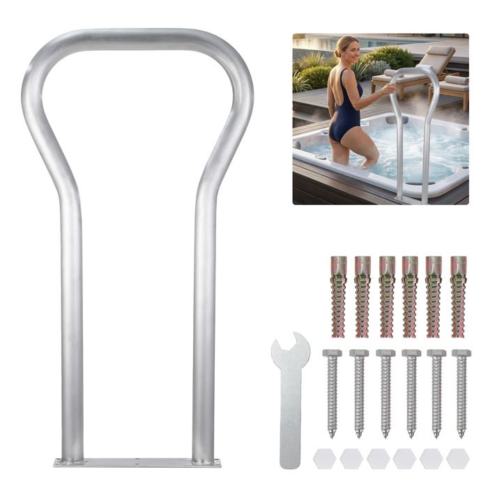 Rampe De Piscine 42.1x19.7in Aluminium Antidérapant, Barre Murale avec Embases, 100kg, Pour Piscine, Spa, Quai, Kit complet inclus