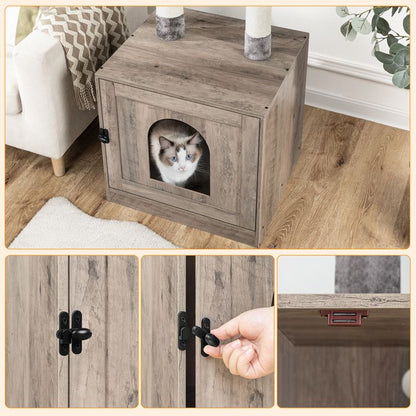 Arbre à Chat avec Maison de Litière pour Chat-HOOBRO-Maison pour Chat en Bois avec Tour à Chat-60 x 45 x 151 cm-Grège