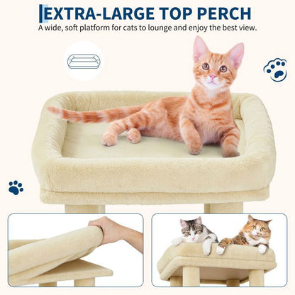 Arbre à chat - FARVEE - Arbre à chat multi-niveau avec griffoirs, escalade, hamac et niches, hauteur 188 cm - Gris clair