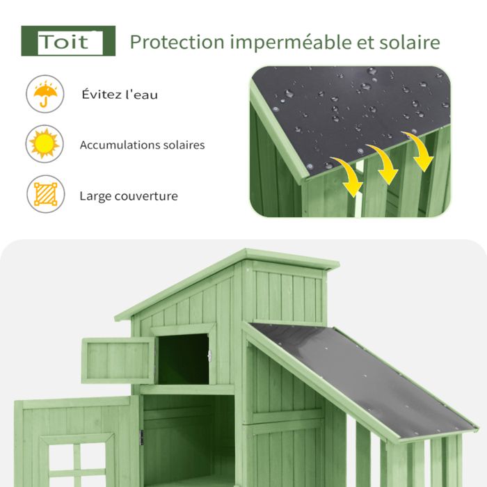 Abri de jardin - remise pour outils -124x46x174cm - Toit Imperméable et durable - Bois de qualité - vert