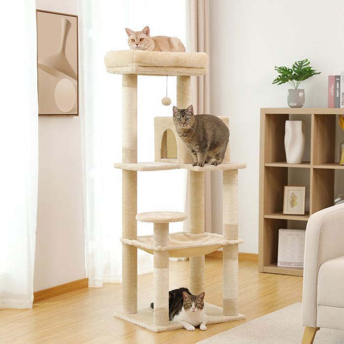 PAWZ Road Arbre à chat Design Spacieux Grande Hamac Dur Stable Avec hamac et belle maison pour chat - Cactus vert - 143 cm