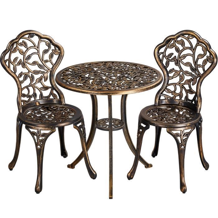 Yaheetech Ensemble de Table et Chaise Set Bistrot Design Vintage Table de Jardin et 2 Chaises Blanc