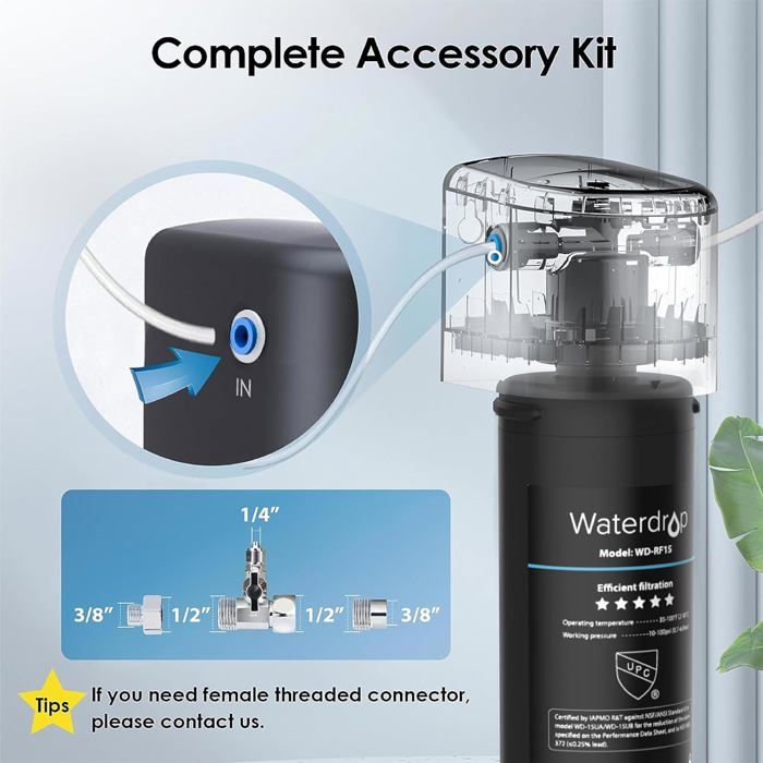 Waterdrop 10UB Système de Filtre à Eau Sous Évier avec Robinet Dédié, 11K Gallons de Filtration D'eau de Grande Capacité
