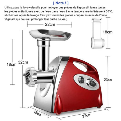 Hachoir à Viande Électrique 2800W - Écran Tactile - 11PCS avec 2 Lames 4 Inox Disques 3 Kit de Saucisse 1 Kubbe 1 Brosse - Argent