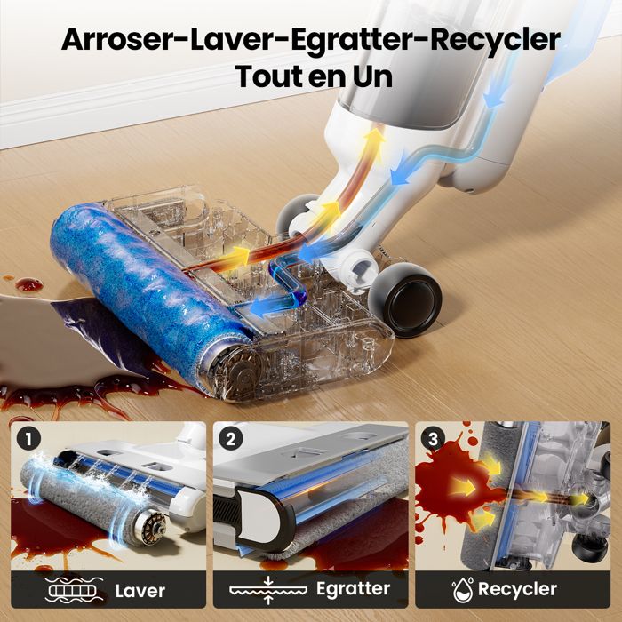 PROSCENIC F10 Ultra Aspirateur laveur sans fil -Sec/humide -Brosse à bord 0.7mm - Réservoir 1.3L -Ecran LED - Auto-nettoyage-60min