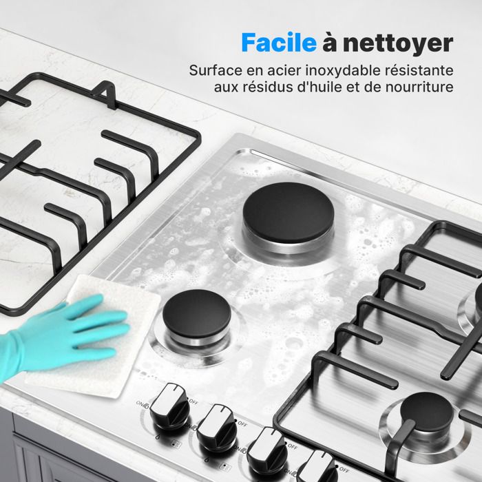 Plaque de Cuisson Gaz - WEHIMO - 3 Brûleurs - Verre Trempé - Allumage par Impulsion - 60x51 cm