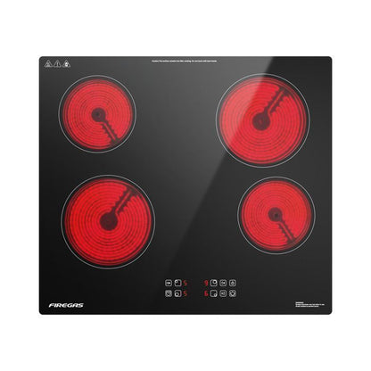 Plaque de Cuisson Vitrocéramique FIREGAS - 4 zones 7200W - L59 x P52 cm - Noir