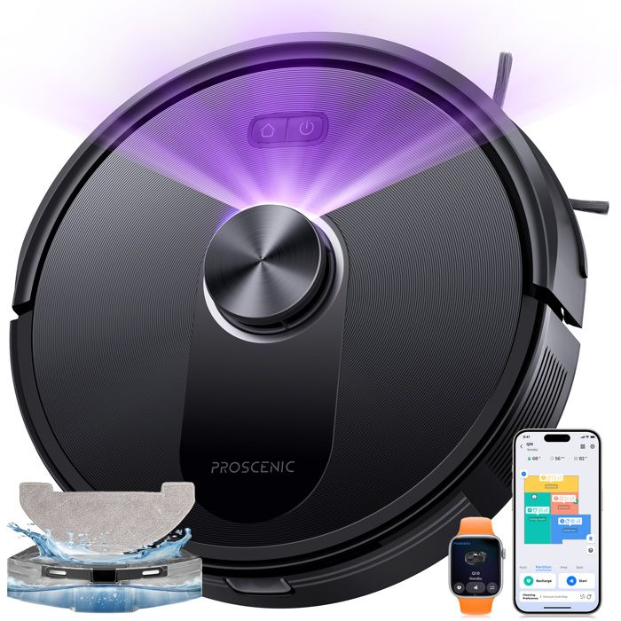 PROSCENIC Q8 Max- Aspirateur Robot Laveur 3 en 1 -Station Auto-Vidage 4L-12000 Pa -Navigation LiDAR -Idéal Poils d'Animaux -Connecté