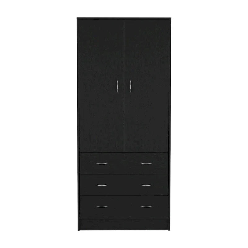 19  Modern Double-door Armoire with 3 Drawers and 1 Hanging Rod for Bedroom