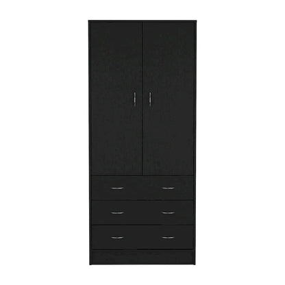 19  Modern Double-door Armoire with 3 Drawers and 1 Hanging Rod for Bedroom