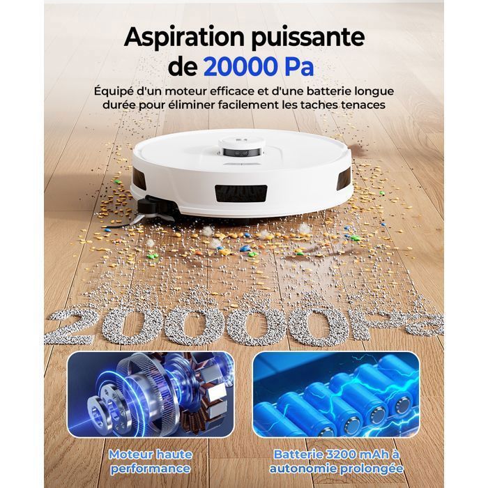 Aspirateur Robot Laveur 4-en-1,20000 Pa-Redroad R11-200min Autonomie,Vidange Auto,avec Navigation LiDAR,Charge-Auto,avec App-Gris