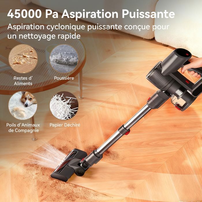 Aspirateur Balai Sans Fil Lamzien V8 - 30000PA/40min - HEPA Filtration Efficace -silencieux - léger - Lumière Verte