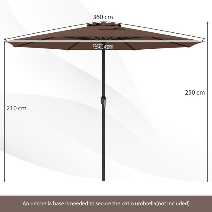 Parasol de Jardin, GIANTEX 360 cm Parasol de Terrasse-Toile Polyester Anti-Soleil UV-Grille D'aération-pour Piscine, Cour, Brun