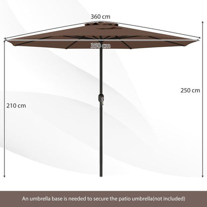 Parasol de Jardin, GIANTEX 360 cm Parasol de Terrasse-Toile Polyester Anti-Soleil UV-Grille D'aération-pour Piscine, Cour, Brun