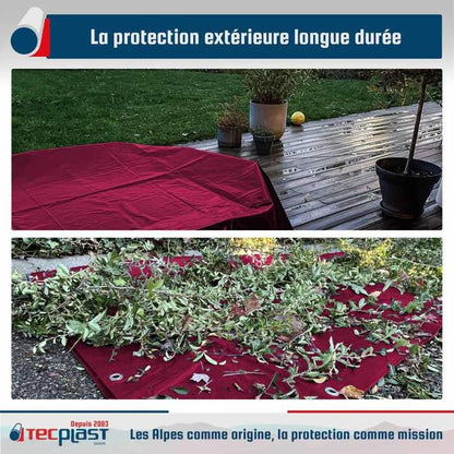 TECPLAST Bâche Jardin 4x4 m LP506JD Beige foncé - Garantie 5 ans - Bâche PVC étanche - Résistance Anti-UV