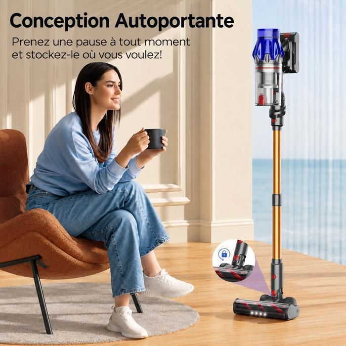 Laresar Aspirateur Balai sans Fil, 65KPa/600W/70 Mins,Tuyau Extensible 1M, Parfumé, Chargement Mural, Poils d'Animaux/Tapis/Voiture