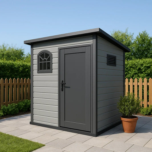 Abri de jardin Cabanon en résine Gris clair et noir Résine Jardins 206 x 200 x 224 cm