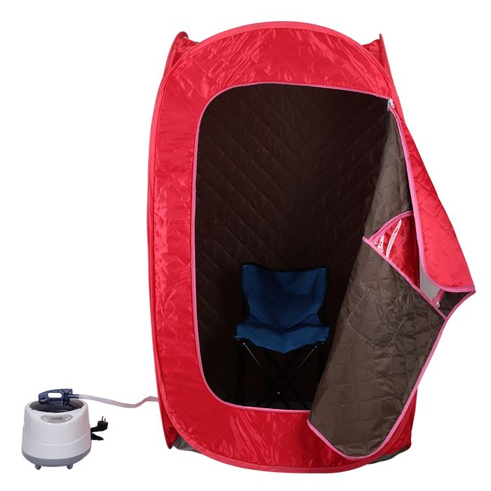 OHMG-Cuiseur Vapeur Portatif Pour Sauna Domestique-Fumoir À Vapeur-Avec Tabouret Pliant-Régulation Température Programmée-Rouge