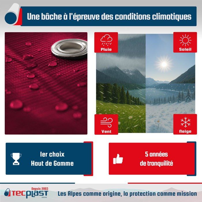 TECPLAST Bâche Jardin 4x4 m LP506JD Beige foncé - Garantie 5 ans - Bâche PVC étanche - Résistance Anti-UV