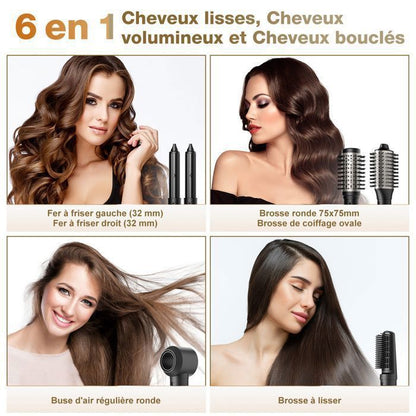 Brosse soufflante haute vitesse - MCURO - 6 en 1 1500W - 3 Vitesses & 3 Températures - Thermostat intelligent - Soin Cheveux - Gris
