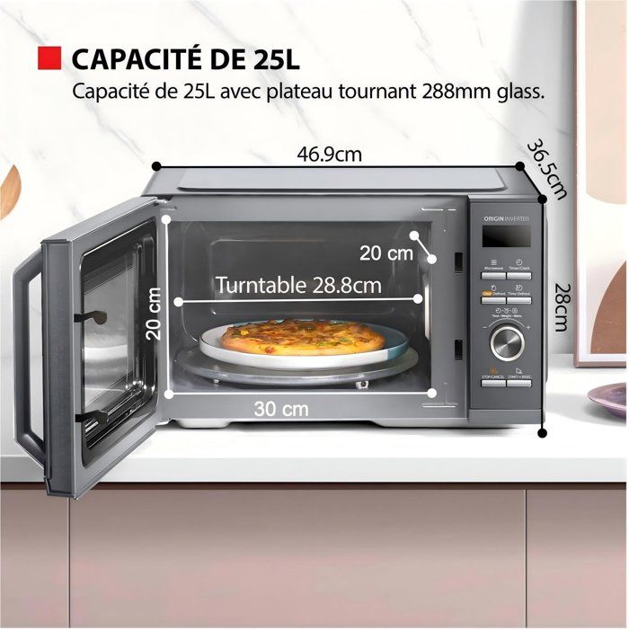 Micro-ondes combin pose libre MW3-SAC26SF(BK) 26L, 900W  Gril 1000W  Convection 2100W - Connection WiFi & Friteuse sans huile