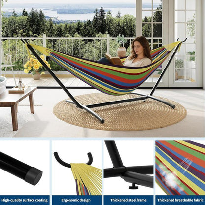 Hamac Double avec Support - 450 lbs, Toile Coton & Coussin Amovible - Pour Jardin, Intérieur/Extérieur, Vert
