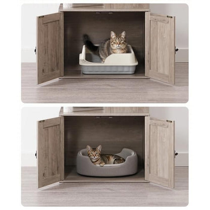 Arbre à Chat avec Maison de Litière pour Chat-HOOBRO-Maison pour Chat en Bois avec Tour à Chat-60 x 45 x 151 cm-Grège