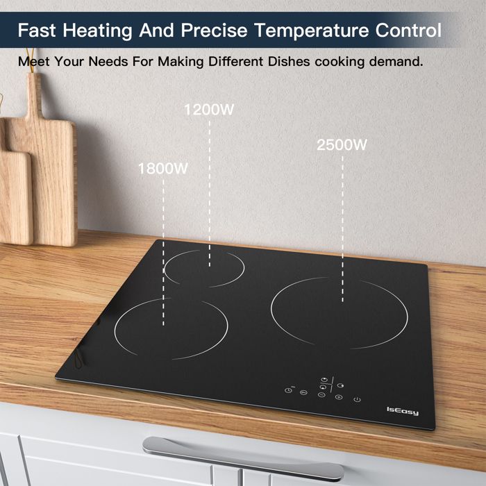Plaque Vitrocéramique - ISEASY - 5 Feux - 8600W - Écran Tactile - Verrouillage Enfant