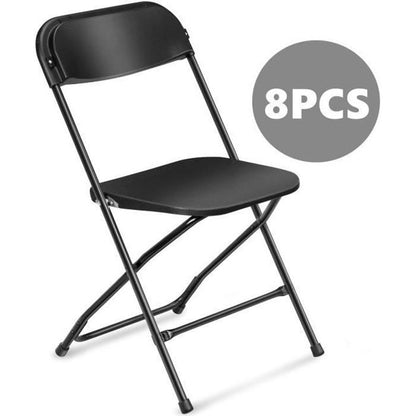 Lot de 8 chaises pliantes en plastique blanc, sièges commerciaux empilables portables intérieurs et extérieurs avec cadre en acier