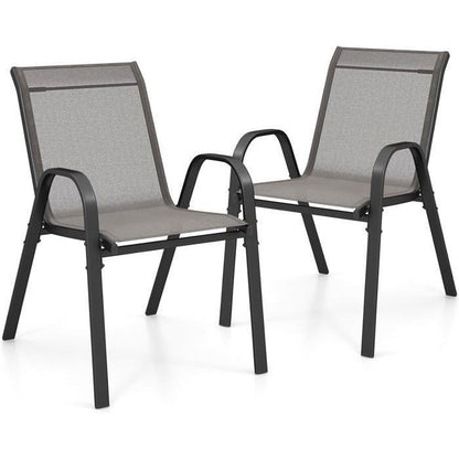 COSTWAY Lot de 2 Chaises de Jardin, Tissu Respirant, Chaises à Manger Empilables avec Accoudoirs, pour Patio Terrasse Porche, Bleu