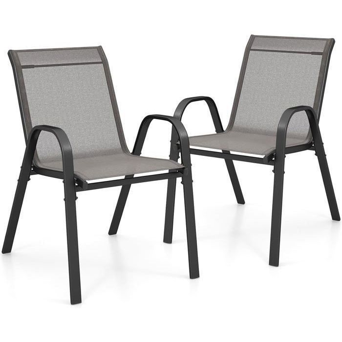 COSTWAY Lot de 2 Chaises de Jardin, Tissu Respirant, Chaises à Manger Empilables avec Accoudoirs, pour Patio Terrasse Porche, Noir