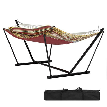 Hamac Double avec Support - 450 lbs, Toile Coton & Coussin Amovible - Pour Jardin, Intérieur/Extérieur, Vert