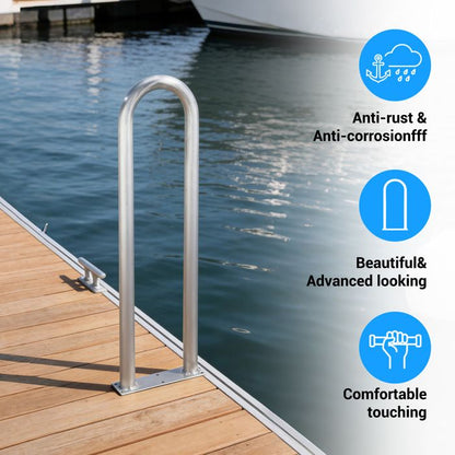 Rampe De Piscine 42.1x19.7in Aluminium Antidérapant, Barre Murale avec Embases, 100kg, Pour Piscine, Spa, Quai, Kit complet inclus