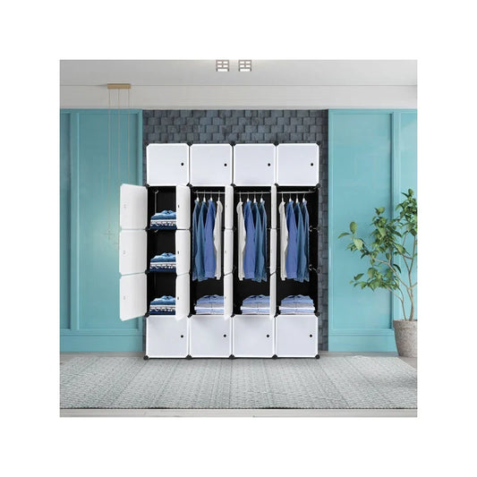 Armoire Penderie Portable, Étagère de Rangement, Cubes de Stockage Modulaire en Plastique en métal Stable, Assemblage Facile pour Vêtements, Accessoires, Jouets (Noir, 25 Cubes)